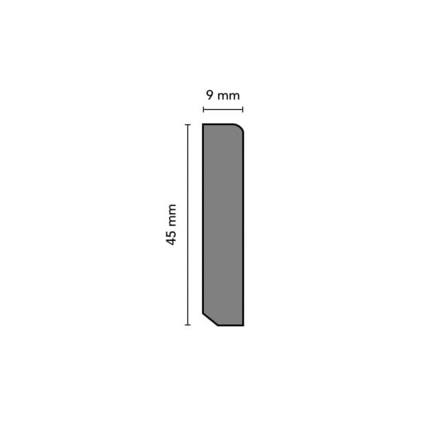 Gladde MDF-plint 9 x 45 mm afgelakt op RAL 9010